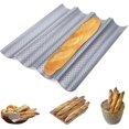 thumbnail image 1 of Stainless Steel French Bread Baton, Mini Baguette French Bread Baton Baking Tray, Non-stick Perforated Bread Tray For Baking 4 Baguettes, Silver, 1 of 3