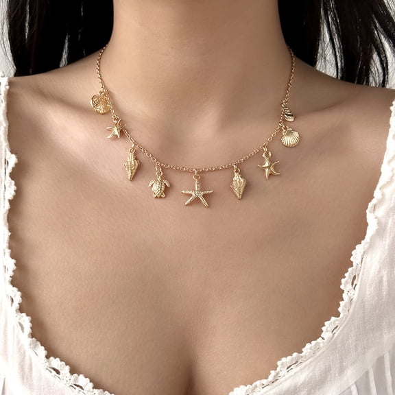 Womens Gold Shell Starfish Pendant Bohemian Beach Turtle Pearl Necklace Jewelry Gift 1 Piece