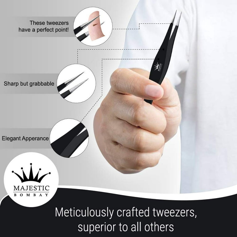Majestic Bombay Precision Sharp Needle Nose Pointed Surgical Tweezers for  Ingrown Hair, Black 