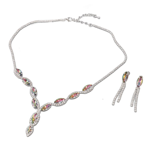 Conjunto De Aretes Colgantes Con Collar De Diamantes De Imitación, Conjunto De Joyería De Boda Nupcial De aleación, Brillante, Atemporal Para Mujer Para Fiesta