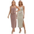 thumbnail image 1 of Pack De 2 Conjuntos Rayados Blusa de Tirantes y Falda Larga con Abertura Chic para Mujer, 1 of 5