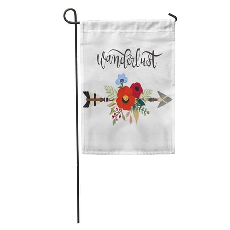 SIDONKU Ethnic Arrow Floral Bouquet Wanderlust Word Bohemian Flowers Leaves Herbs Garden Flag Decorative Flag House Banner 28x40 inch