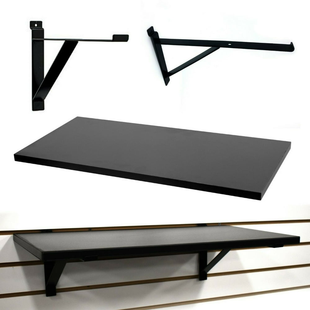 Slatwall Wood Shelf Bracket Kit, Includes Heavy Duty Slatwall Support Brackets with Lip & 12" D