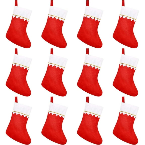 LQQBOX 12 Pcs Felt Christmas Stockings for Christmas Fireplace Hanging Stocking Red Non-Woven Fabric with Golden Trim