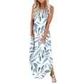 thumbnail image 2 of SMihono Robe Maxi Bohème d'Été pour Femmes Grande Taille Robe Longue Imprimée Sans Manches Col Rond Robe de Plage, 2 of 5