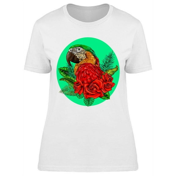 Parrot Head With Red Roses T-Shirt Women -Image by Shutterstock, Female x-Large