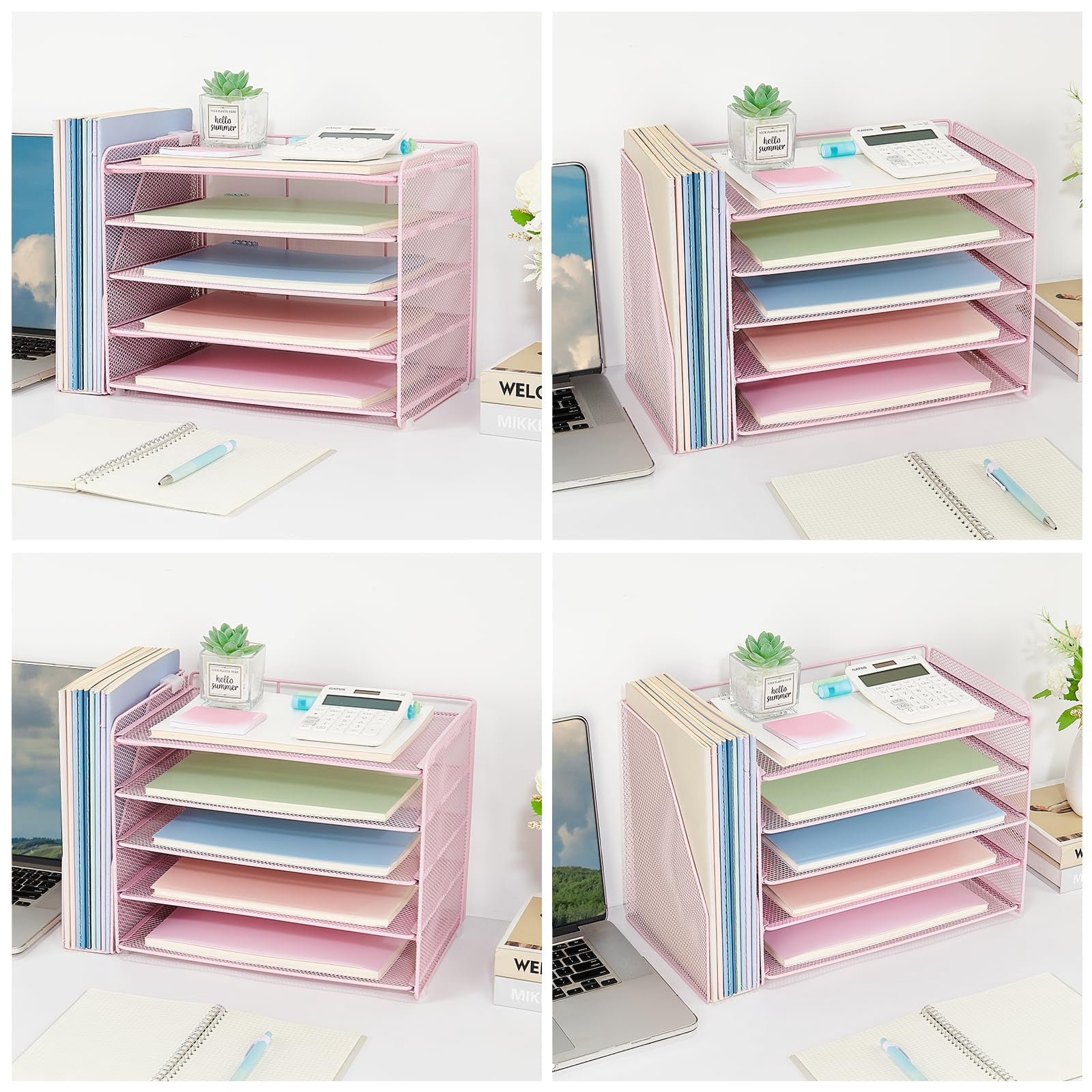 Desk Organizer  5-tier Paper Letter Tray With Magazine Holder Office Accessories & Workspace Organizers Desktop File For Supplies Storage Pink