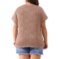 thumbnail image 3 of Blusas casuales de punto sólido de cuello redondo y manga corta para mujeres de tallas grandes Agnes Orinda 1X marrón, 3 of 6