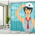 thumbnail image 5 of Ambesonne Pin up Girl Shower Curtain, Smiling Sailor Girl, 69"Wx75"L, Peach Blue and Scarlet, 5 of 5