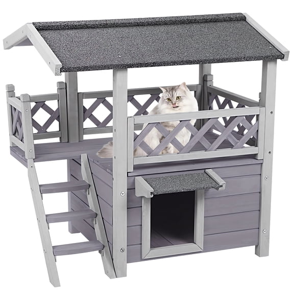 Aivituvin Feral Cat Shelter Outdoor Weatherproof Houses for Cats Two Story Wooden Cat House Outside Feral Cat House with Balcony Waterproof
