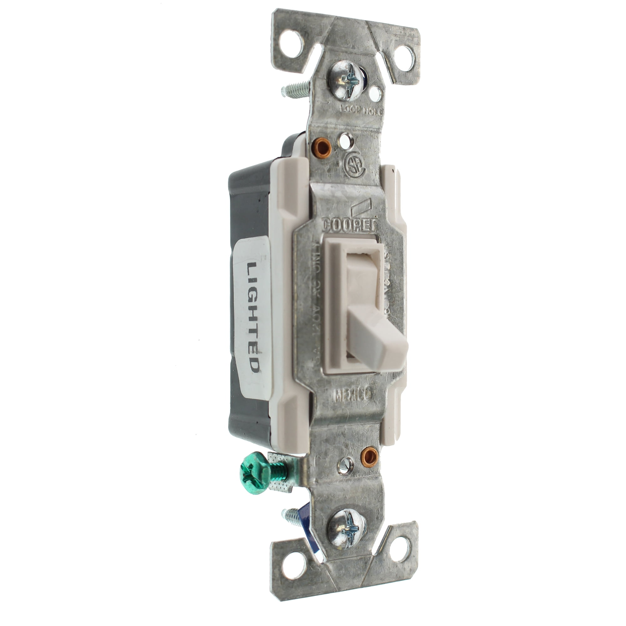 Hubbell RS115ILWZ Lighted Toggle Switch, 1Pole, Grounding, 15Amp, 120