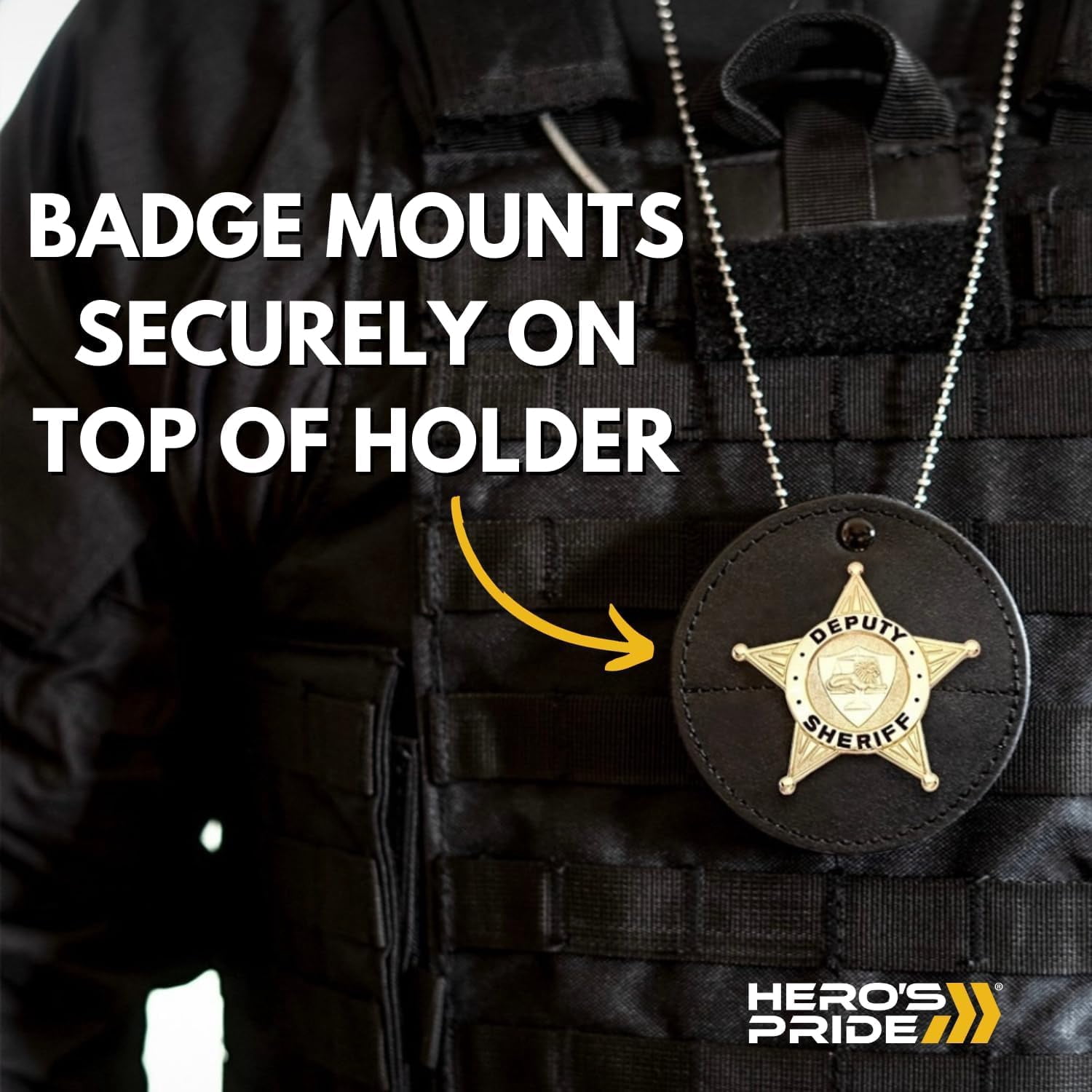 Hero’s Pride Deluxe Leather Badge Holder with Chain & Clip – Fits 5-Point Star Badge, 2-5/8" x 2-5/8
