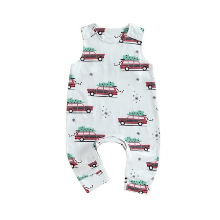

Acuteok Baby Girls Christmas Clothes Casual Romper Sleeveless Santa Claus/Faceless Doll/Truck Print Jumpsuit