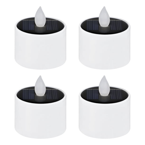 EeaseMX OSALADI - 4 velas solares LED impermeables, amarillas, parpadeantes y sin llama, para decoración de cumpleaños en casa (blancas)