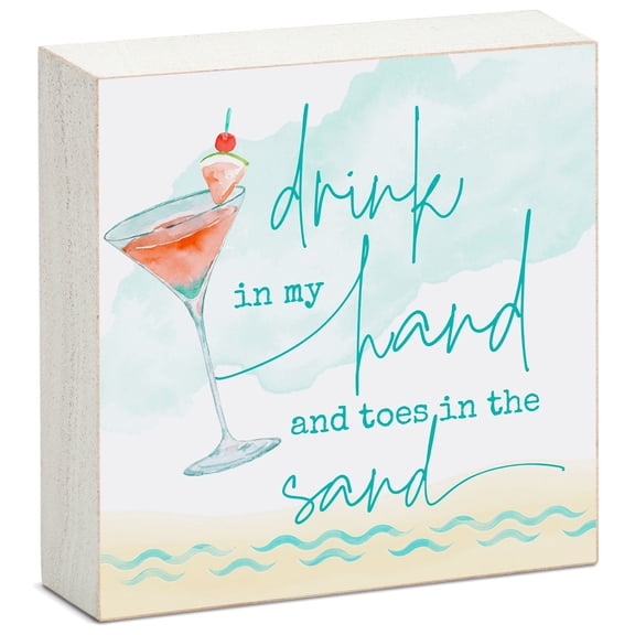 CounterArt "Drink In Hand" Coastal Wood Block Sign 3.75" Square