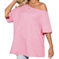 thumbnail image 3 of Short Sleeve Off Shoulder Solid Color Women Casual T Shirt, 3 of 7