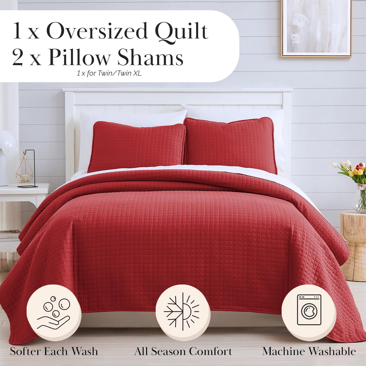 Southshore Fine Living, Inc. Twin XL Quilt Bedding Set, Dorm Room Bedding Essentials, Chili Pepper