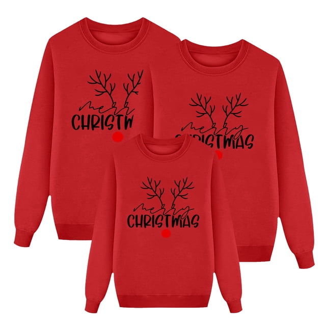Fgnfyis Mom Funny Christmas Prints Sweatshirts for Family Long Sleeve Xmas Cute Pullover Family Christmas Pajamas Matching Outfit for Women Red_001 XXL