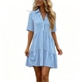 thumbnail image 2 of ClodeEU Women's Collared V Neck Short Sleeve Striped Shirt Dress,Casual Button Cute Mini Dress Light Blue-Striped,Women's Plus XXL, 2 of 7