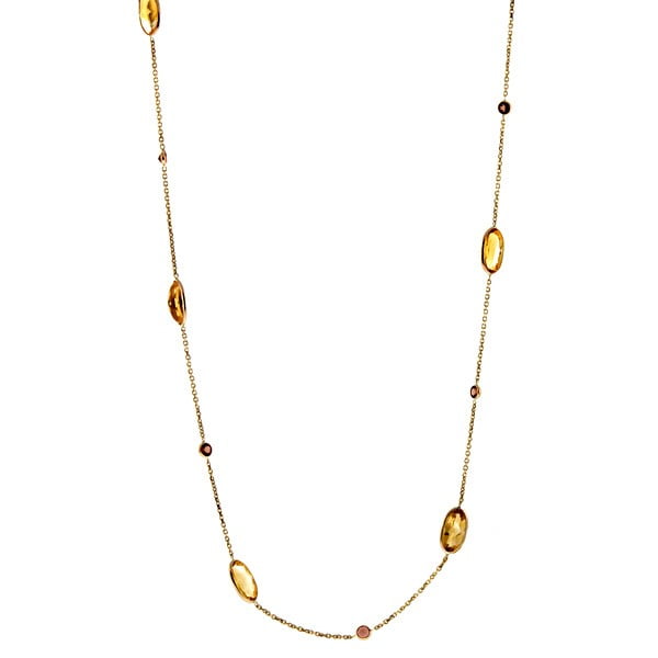 14k Yellow Gold Citrine and Garnet Necklace Length: 18 to 34 by