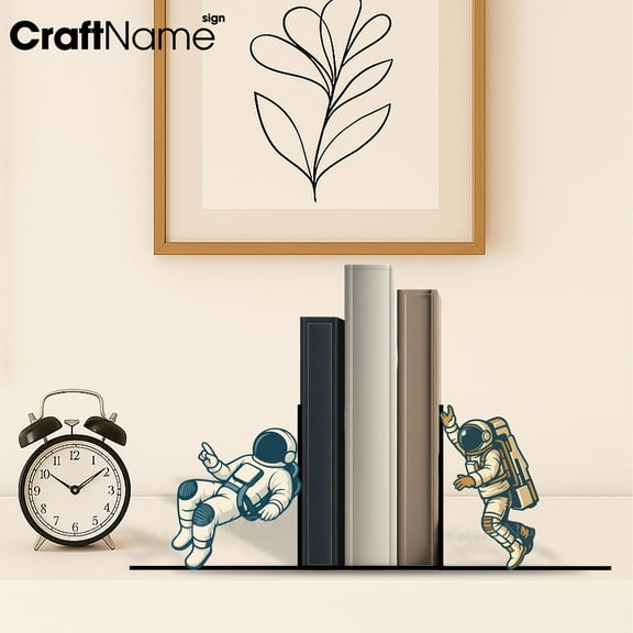 Craftnamesign Custom Astronaut Metal Bookend, Book Stand for Reading Corner Decor, Book Lover Gift