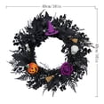 thumbnail image 2 of Halloween Artificial Black Foliage Wreath with Witch Hat, Spider, Skull, Pumpkin and Purple Rose | Spooky Halloween Wreath for Front Door Porch Wall Home Party Decor, 2 of 9