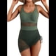 thumbnail image 3 of Traje de Baño de una Pieza para Mujer, con Control de Abdomen, Adelgazante, Pareo Transparente, Color Verde , Talla M, 3 of 9