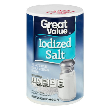 (4 Pack) Great Value Iodized Salt, 26 oz