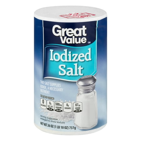 (4 Pack) Great Value Iodized Salt, 26 oz (Best Natural Sea Salt)