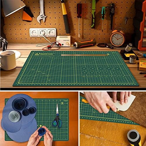 18"x12" Thickened Self Healing Cutting Mat, A3 Rotary Cutting Sewing Mat for Crafts, Double Sided 5-Ply Table Cutting Board for Fabric Quilting Leather Arts Hobby Project, Green