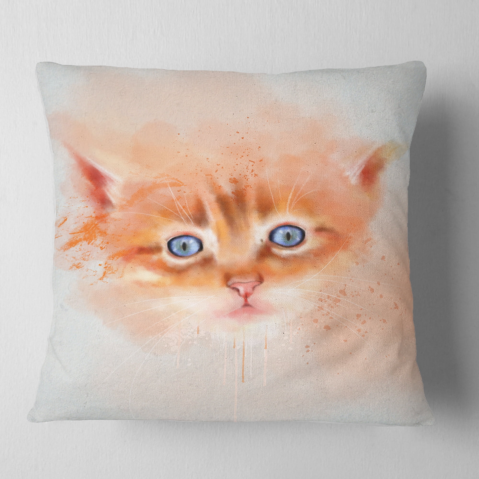 Designart Cute Brown Cat Watercolor - Animal Throw Pillow - 18x18