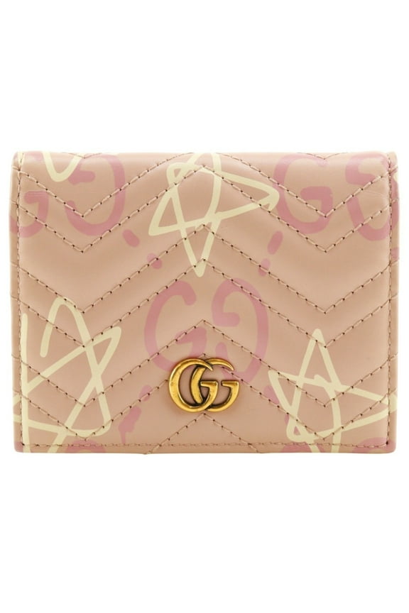 Pre-Owned GUCCI Compact Wallet Bi-fold GG Ghost Card Case 449421 Leather Pink Snap... (Fair)