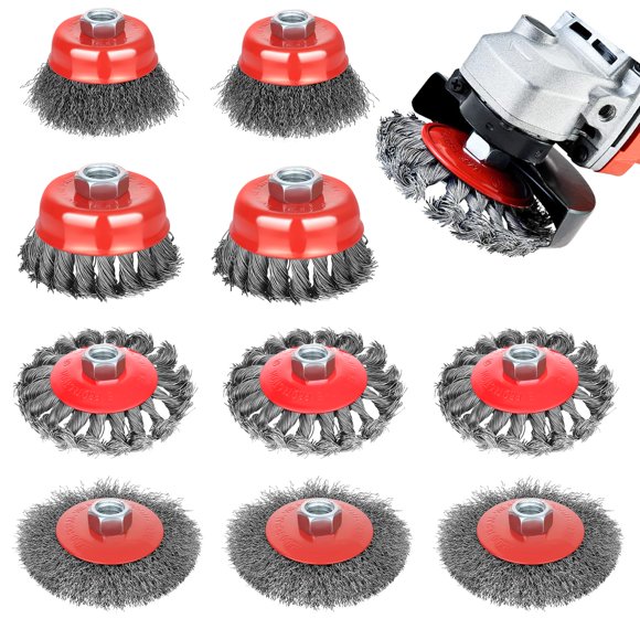 10pcs Wire Wheel for 4 1/2 Angle Grinder Wire Wheel Brush Cup Set with Threaded Arbor, Angle Grinder Wire Wheel for Rust, Corrosion, Paint Removal