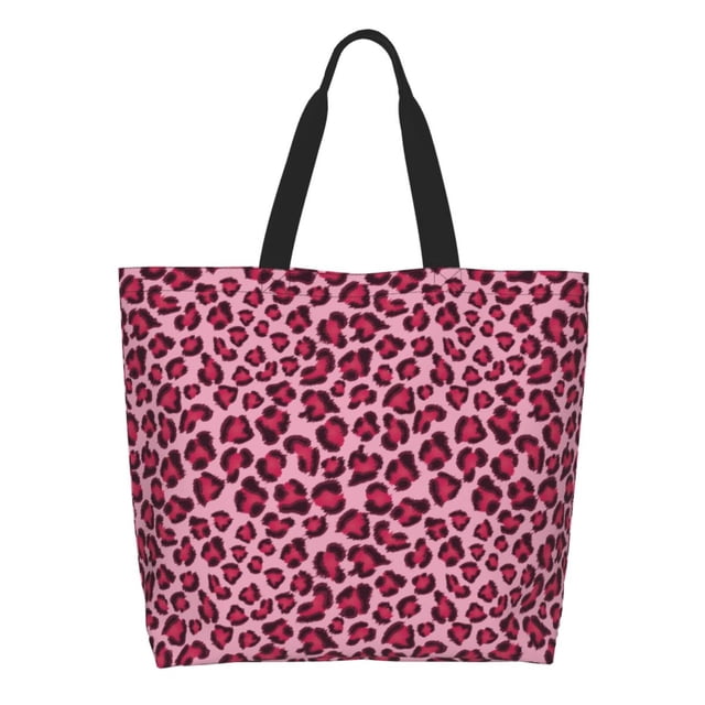 Fotbe Rose Leopard Print Bolsa Tote Estética de Lona con Estampado para Mujer - Bolsa Reutilizable de Hombro Casual para Vacaciones, Compras, Trabajo y Gimnasio
