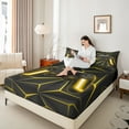 thumbnail image 4 of Castle Fairy Kids Teens Boys Abstract Gamepads Gamer Twin Sheet Sets 3pcs,Geometric Plaid Futuristic Cubes Twin Fitted Sheet Microfiber,Black Yellow Breathable Flat Sheet,Microfiber Bedroom Decor, 4 of 7