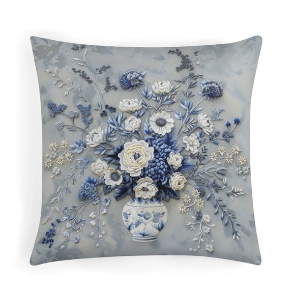 16"x16" Pillow Cases Flower Bouquet Blue White Modern Pillow Cover Navy Watercolor Flowers Big Pillows for Bed Home Decoration for Sofa Couch Living Bed Room