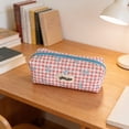 thumbnail image 4 of Lunxisen 2 Pcs Seasonal Student Checkered Pencil Case Portable Organiser Stationery Pouch Bow Design, 4 of 7