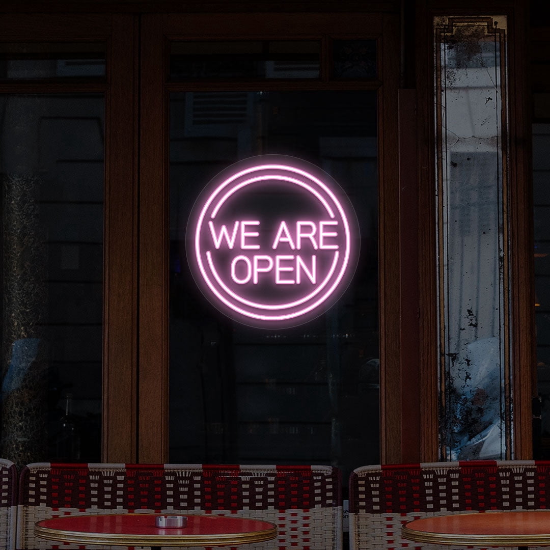 We Are Open Sign in Circle (Purple, 18"(W)x18"(H))