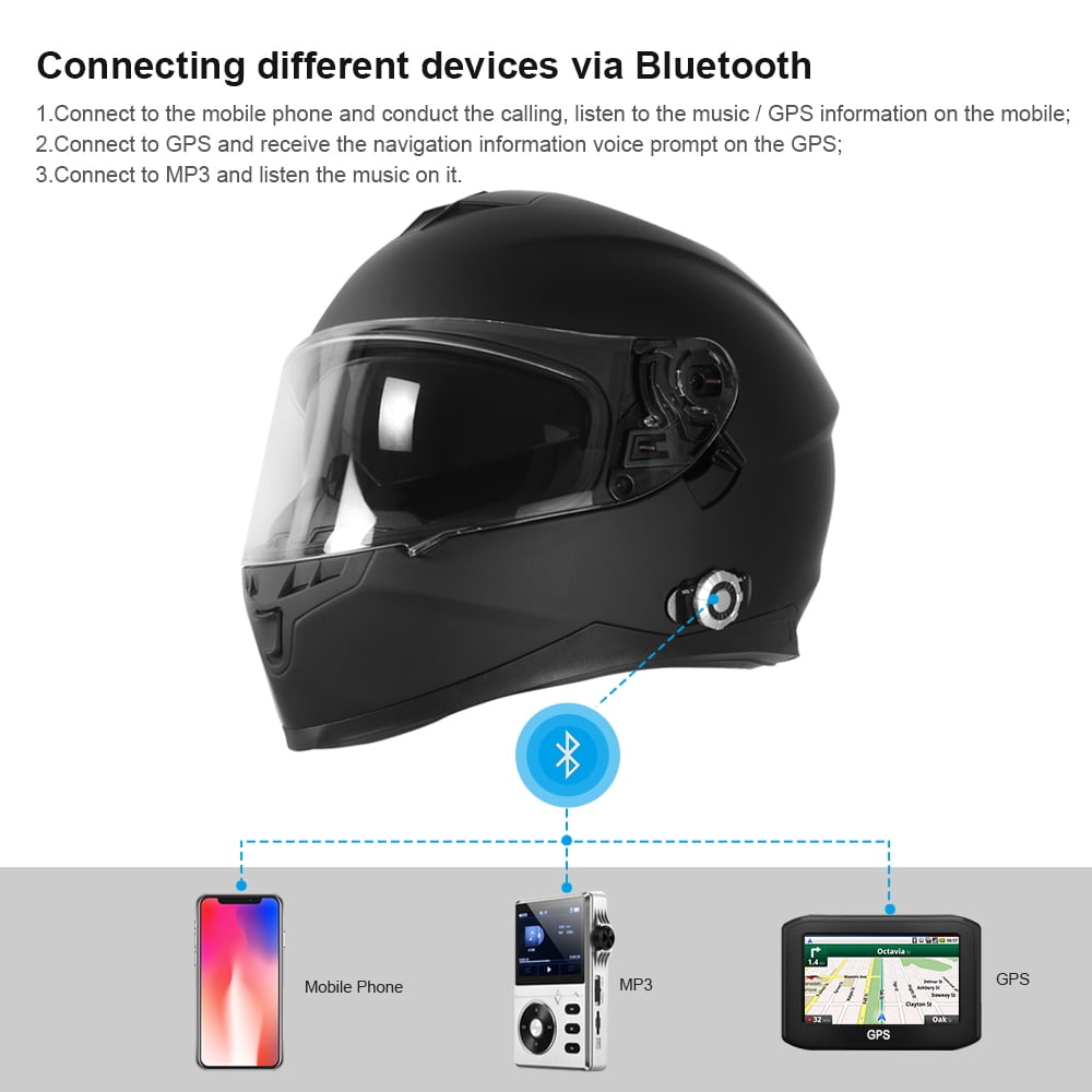Martian Motorcycle Bluetooth Helmet Full Face Dual Visor Bluetooth Headset: HM_BFULLFACE Matt Black + Premium Leather Gloves