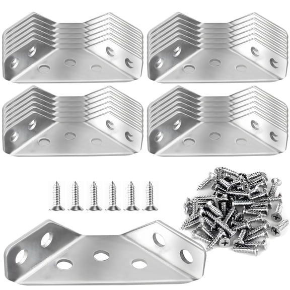 24 Pcs Stainless Steel Corner Braces, 90 Degree Right Angle Brackets, Furniture Corner Connectors for Cabinet, Shelf, Table Legs, Wood Joint Connectors, Corner Reinforcement