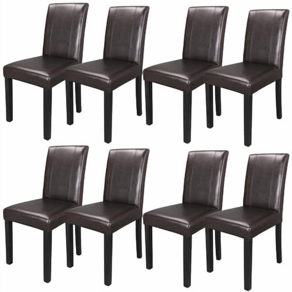 WSSYzyzf 8-Piece Parson Dining Chair Set, Brown Blend of Leather and Wood Construction, Modern Kitchen Chairs for Dining Room, Sturdy and Easy to Clean (Set of 8)