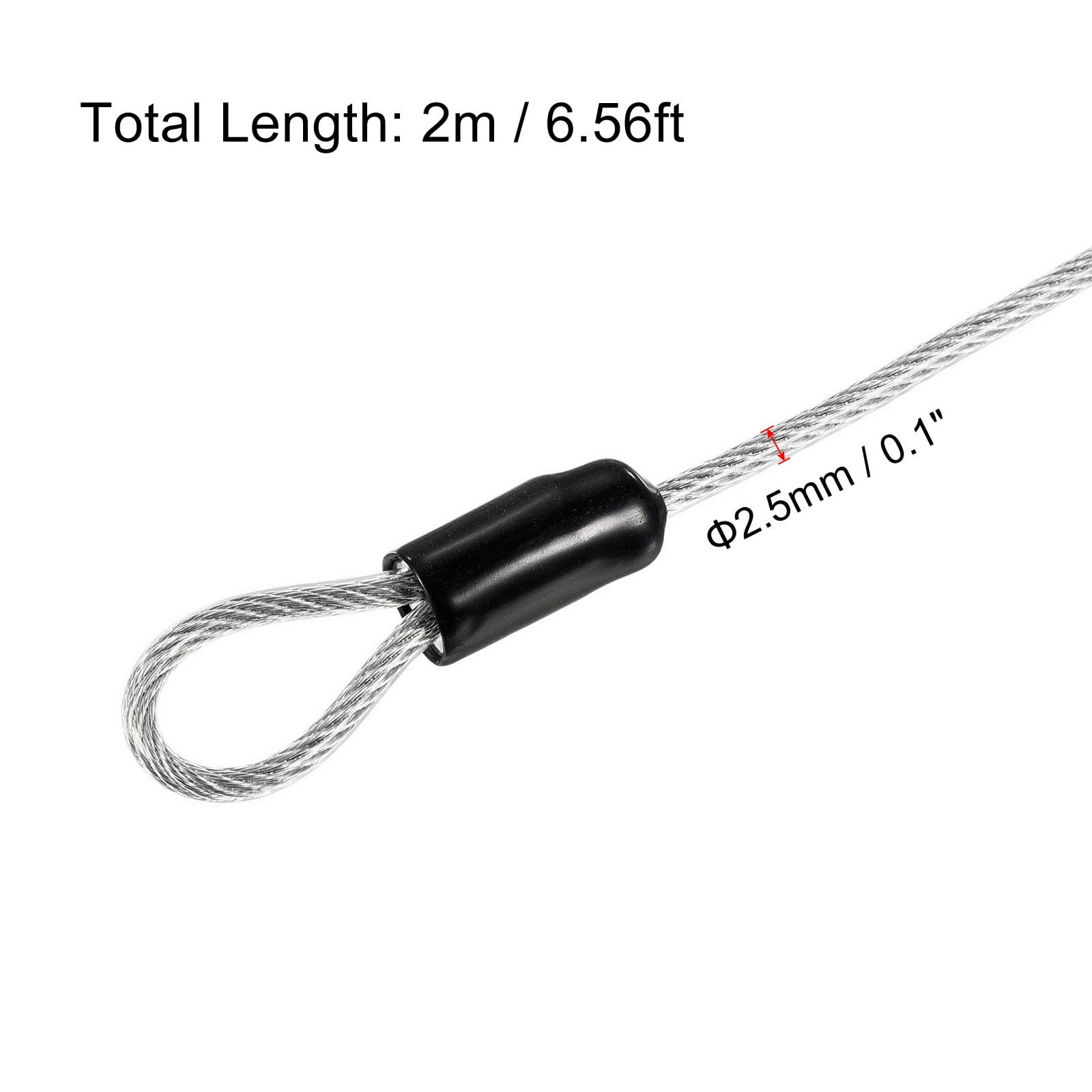 Unique Bargains Coated Security Steel Cable Lock Wire Rope Double Loop Transparent 2.5mmx2m