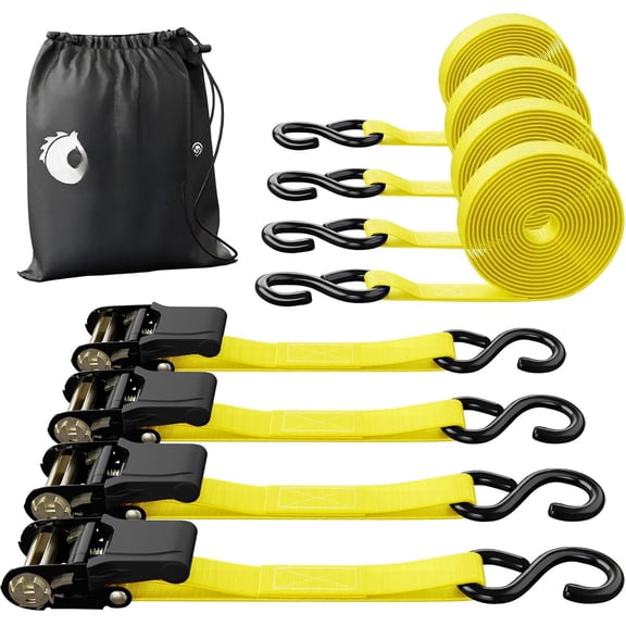 Ratchet Tie Down, 4Pk 15Ft, 500Lbs Load Cap/ 1500Lbs Break Strength, Cargo Straps for Moving Appliances, Lawn Equipment,  in a , with Carry Bag