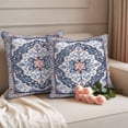 thumbnail image 2 of Blue Boho Outdoor Waterproof Pillow Covers, Ethnic Geometric Middle Century Art Decorative Square Throw Pillowcase Sofa Cushion Sham for Patio/Couch/Chair, 24"x24" 2 Pack, 2 of 8