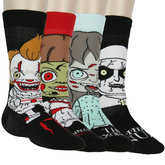 Horror Movie Collaboration Men's Character Big Face 4-Pack Adult Mid-Calf Crew Socks Shoe Size 6-12