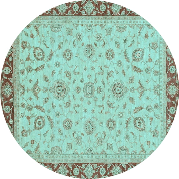 Ahgly Company Indoor Round Oriental Light Blue Traditional Area Rugs, 8' Round