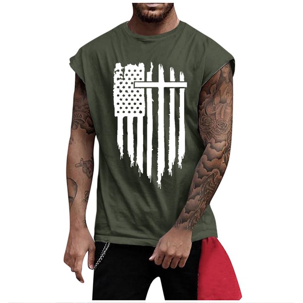 Summer Men's Solid Color Printed Sweat-absorbing Breathable Shoulder Expanding Sleeveless Vest S