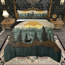 Manfei Rustic Deer Moose Elk Bedding Comforter Set, Retro Country Animal Twin Comforter Sets, Farmhouse Cabin Wildlife Reversible Bedding Set, Microfiber Bedroom Decor, 2 Pieces