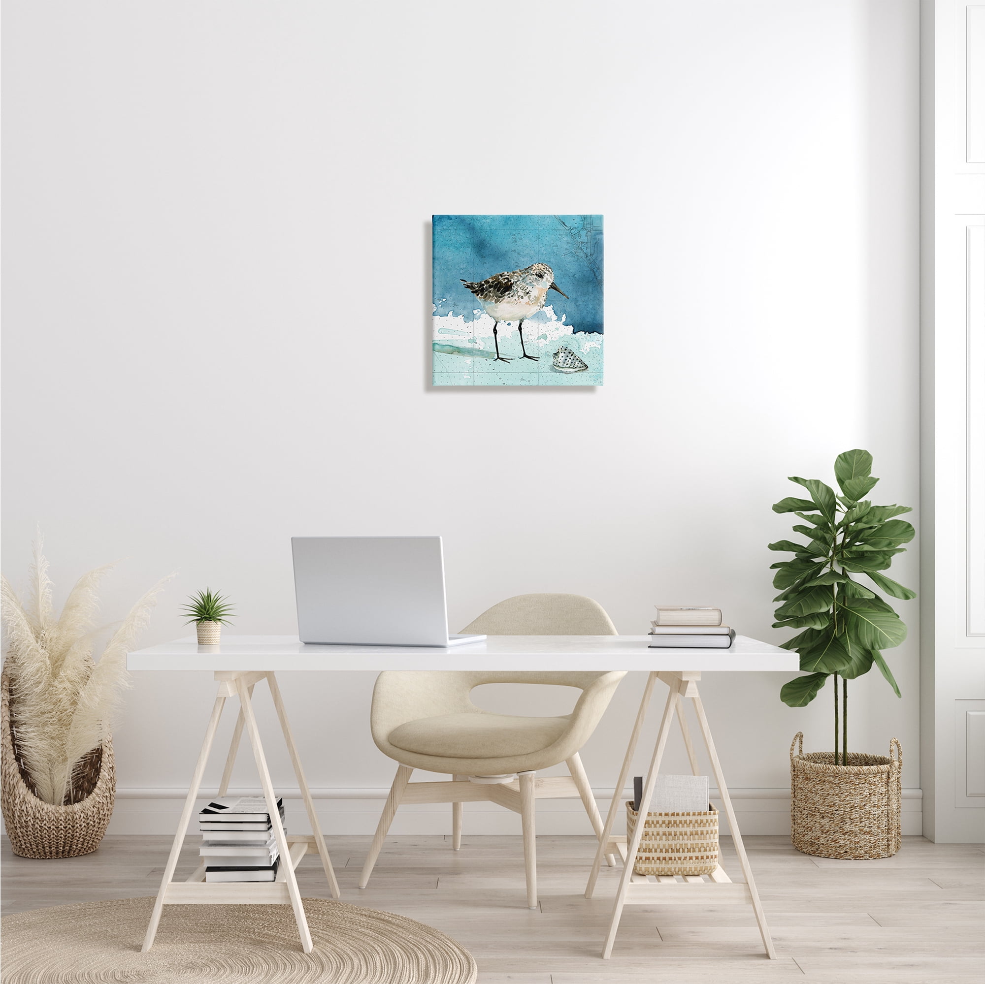 Sandpiper Bird and Shell Nautical Ocean Map Animals & Insects Gallery-Wrapped Canvas Print Wall Art, 17x17