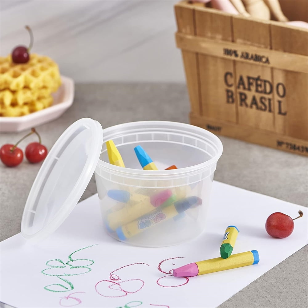 24Pcs 16 oz Disposable Takeout Containers,Deli Containers with Lids,Stackable Food Storage Box,Airtight Leakproof Round Bowls,Non-Spill Plastic Soup Cups,Freezer Safe,for Meal Prep Clear
